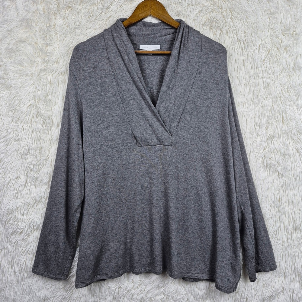 Pure Jill J. Jill Tranquility Fleece Gray Crossover V-Neck Top 2X Minimalist
